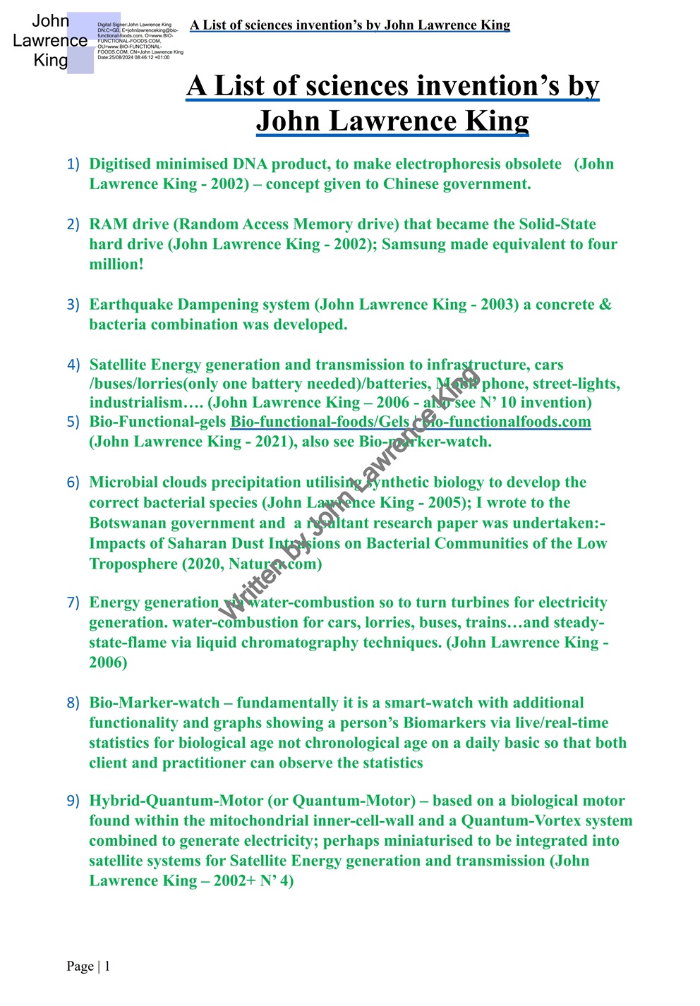 13 Science inventions, invented by john Lawrence king